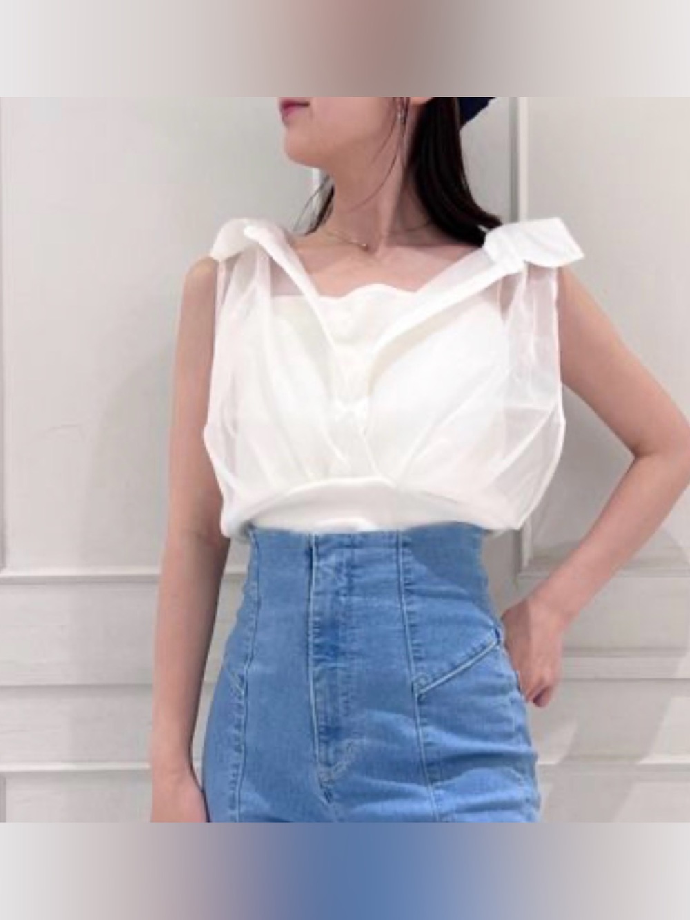 SNIDEL White Docking Knit Top Blouse SWNT244250 One Size Japan